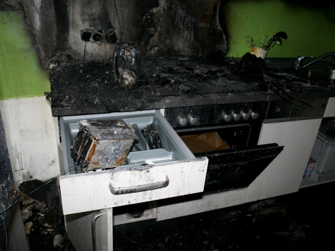 Brandschaden in einer Etagenküche, 22. April 2014